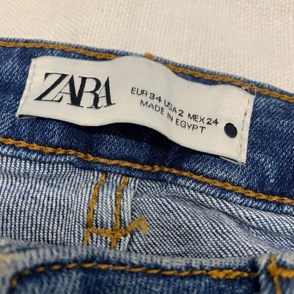 Zara Jeans US 2 24 Denim Blue Slim Leg Distressed Raw Hem Mid Rise The Skinny - Picture 4 of 7
